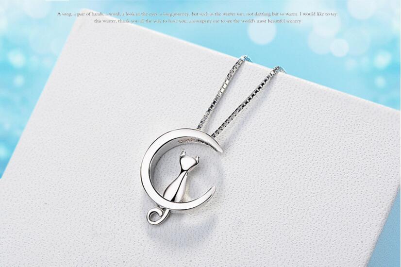 Conjunto Gatinho na Lua - Colar + Brincos