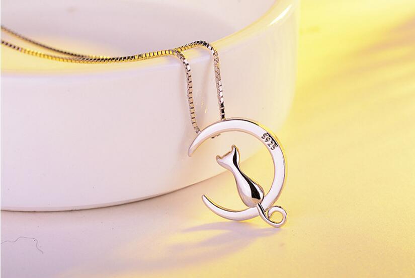 Conjunto Gatinho na Lua - Colar + Brincos