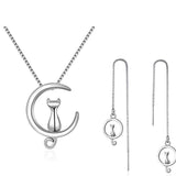 Conjunto Gatinho na Lua - Colar + Brincos